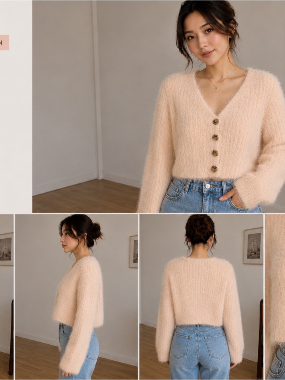 Harlow Peach Fuzzy V-Neck Button Cardigan